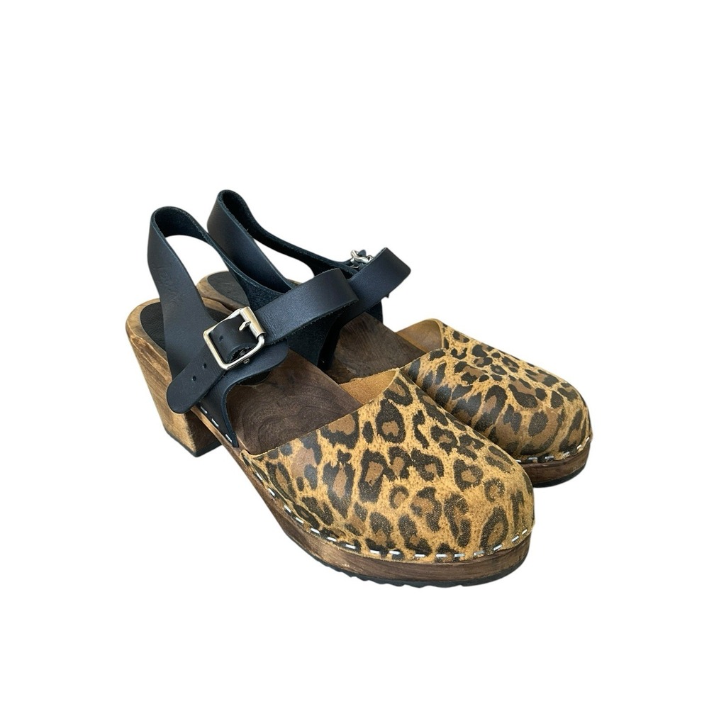 Lotta From Stockholm Leopard Print Highwood Heel Clogs Mary Jane Size 39EU. US 8
